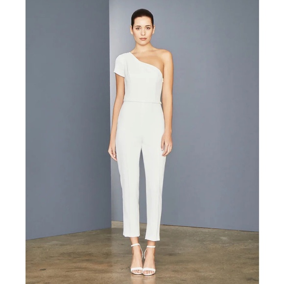 604. AMSALE White One Shoulder Bridal Jumpsuit NWT Sz 0 - Picture 1 of 1